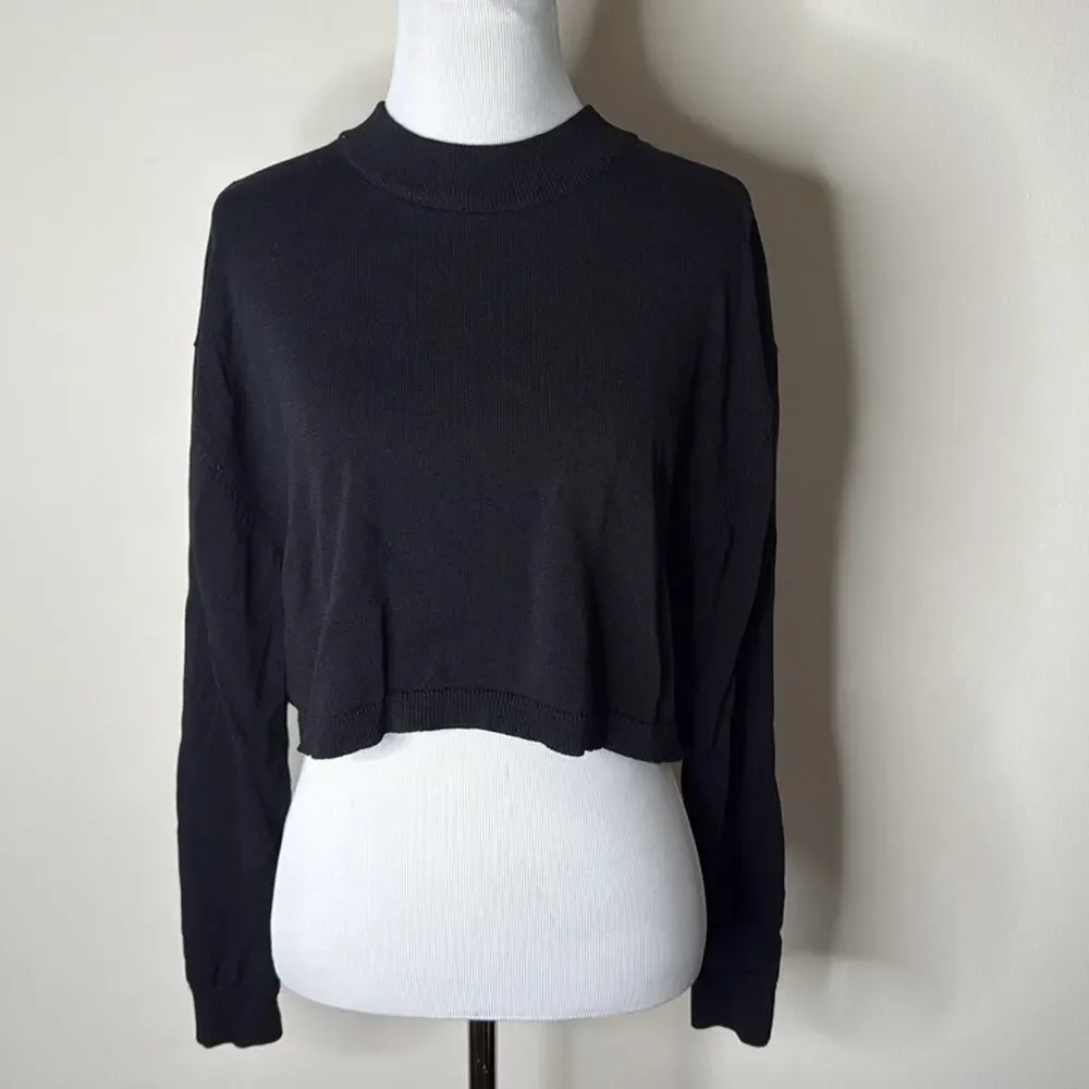 Zara Black Knit Cropped Long Sleeve Top